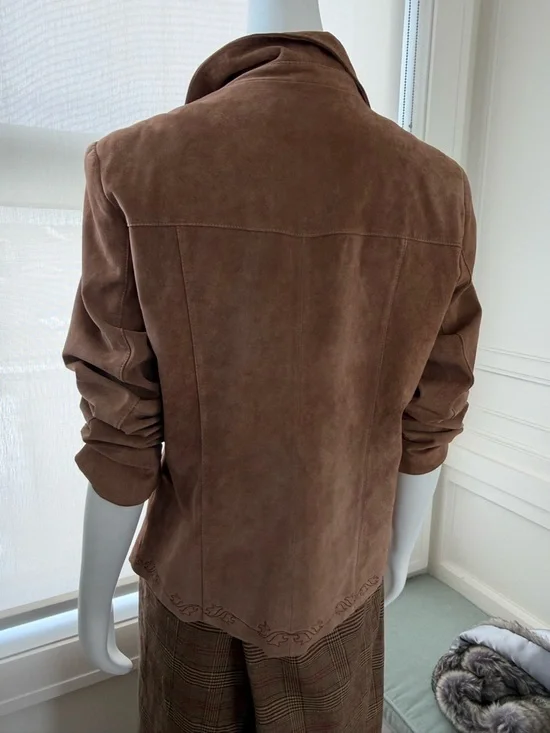 Bianca Nygard suede Leather Jacket with Embroidered Hem, Size 12 - Picture 6 of 7